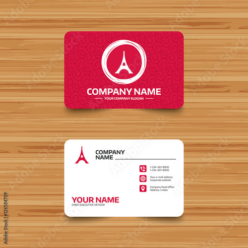 Business card template with texture. Eiffel tower icon. Paris symbol. Phone, web and location icons. Visiting card  Vector