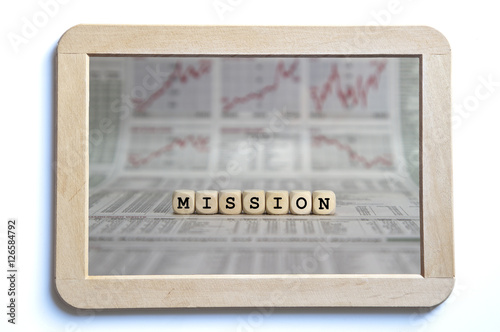 mission word built with letter cubes photo