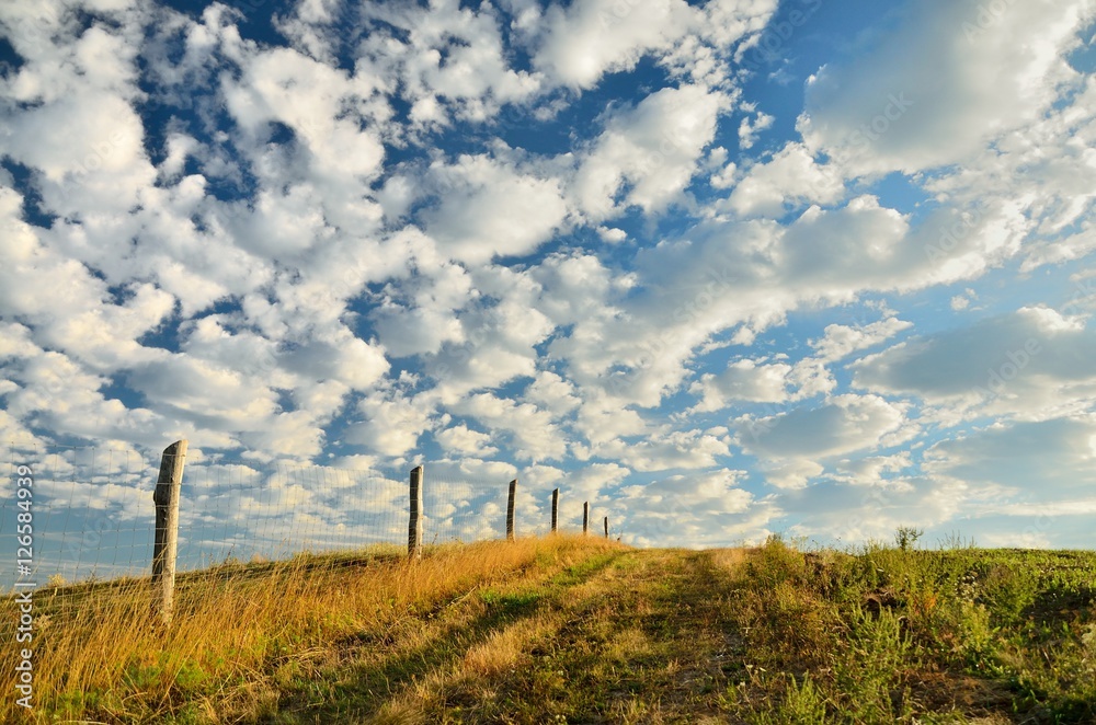 Obraz premium Beautiful sky full of clouds over autumn meadow