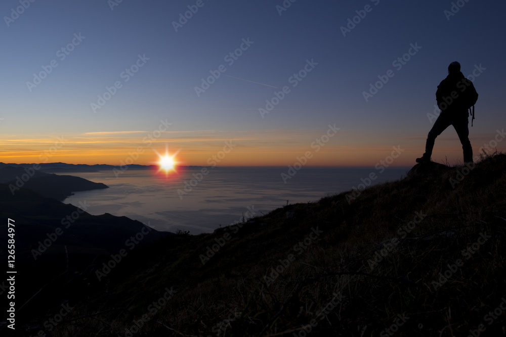 Man silhouette on a sunset background