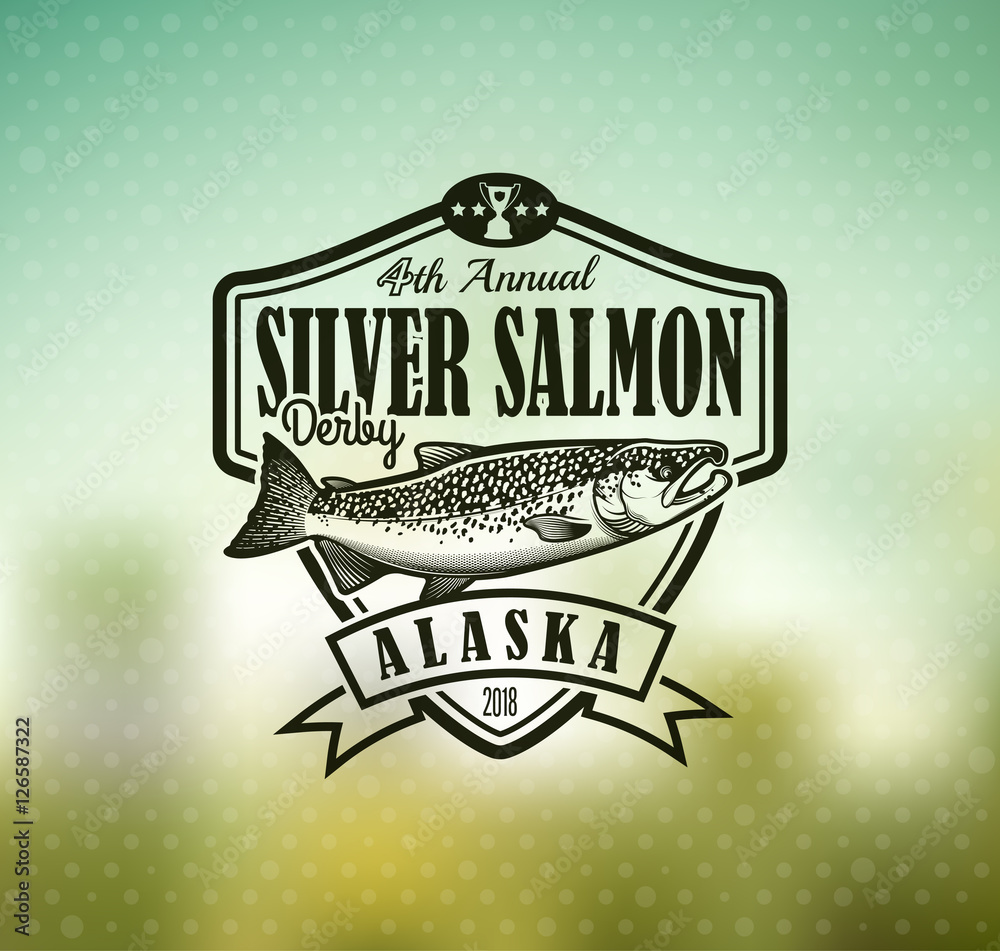 Obraz premium Fishing Vector Logo. Salmon Fish icon.