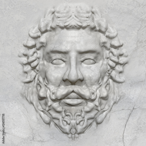 3d artwork sculpture of a greek man bas-relief face in marble texture.