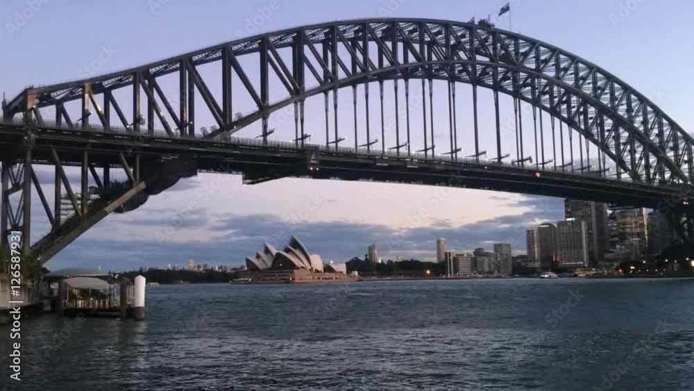 Timelapse, Sydney Harbour Bridge west side and Sydney Skyline at dusk light in Sydney, Australia. Timelapse, Sydney Harbour Bridge west side and Sydney Skyline at dusk light in Sydney, Australia.