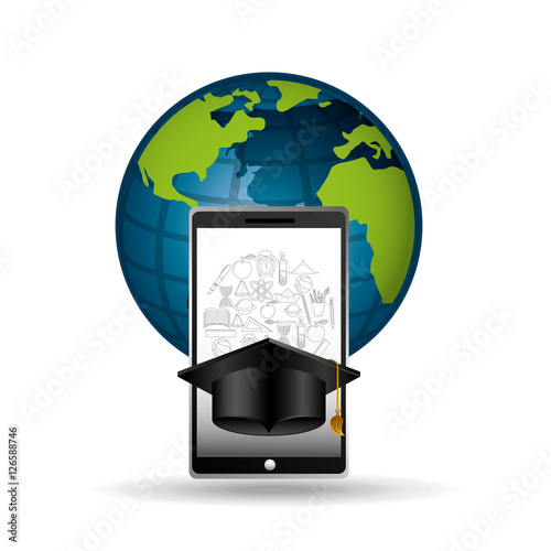 globe education online graduation hat design vector illustration eps 10