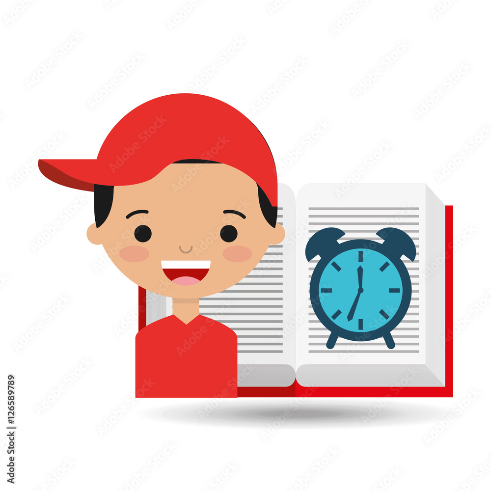 cute boy book open clock vector illustration eps 10 cute boy book open clock vector illustration eps 10