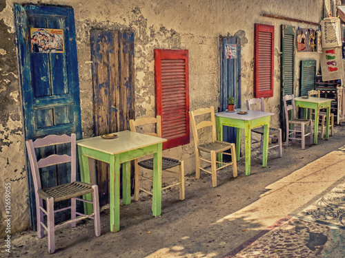 Fototapeta Colorful Outdoor Seating - Matala, Crete Greece