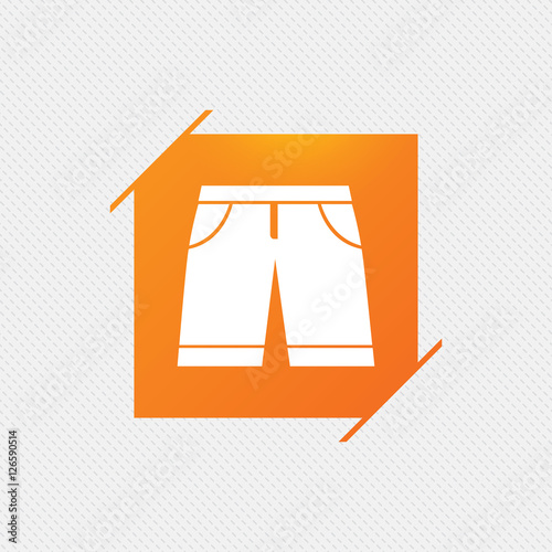 Men's Bermuda shorts sign icon. Clothing symbol. Orange square label on pattern. Vector