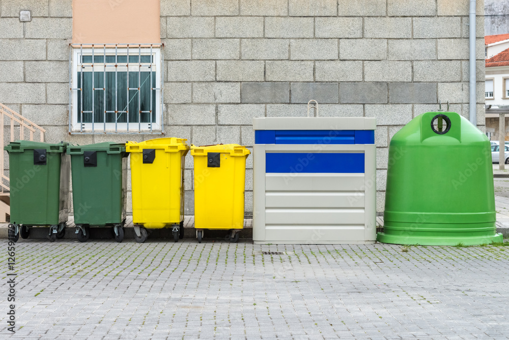 yellow and green street garbage containers yellow and green street garbage containers