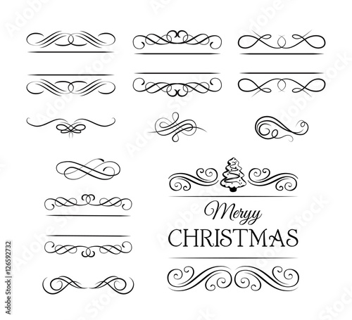 Merry Christmas Vintage elements and page decoration. Ornate frames and scroll element. Kit of Vintage Elements for Invitations, Banners, Posters, Placards