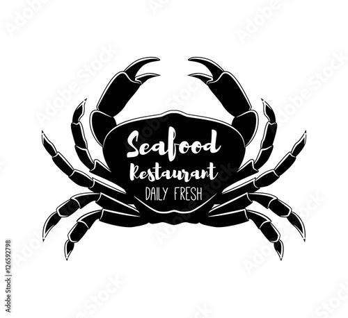 Crab silhouette. Seafood labels, fish packaging design, fishing logo elements. Retro styled