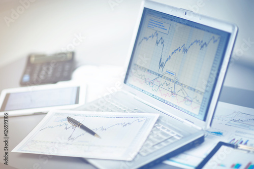 Businessman analyzing investment charts with laptop. Accounting