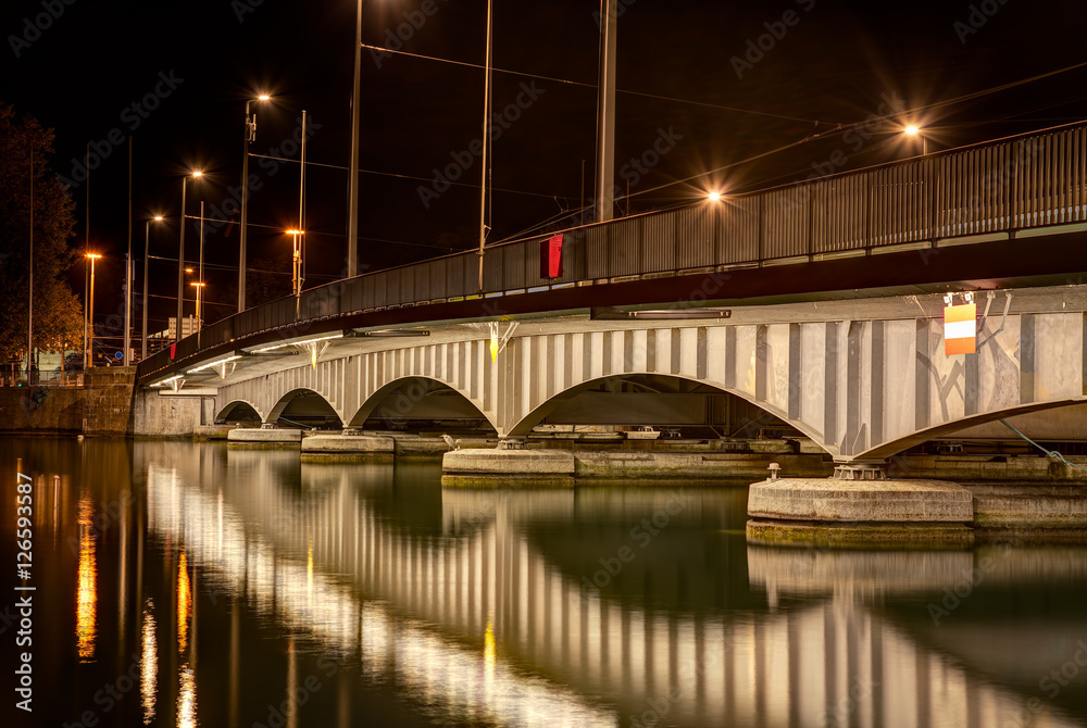 Quaibrucke bridge in Zurich at night, HDR image