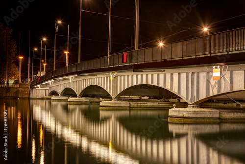 Quaibrucke bridge in Zurich at night, HDR image © photogearch