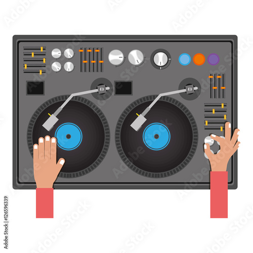 mixer turntable music device icon over white background. disc jockey design. vector illustration