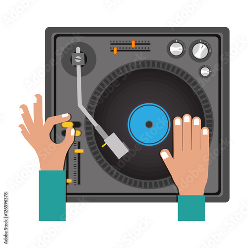 mixer turntable music device icon over white background. disc jockey design. vector illustration
