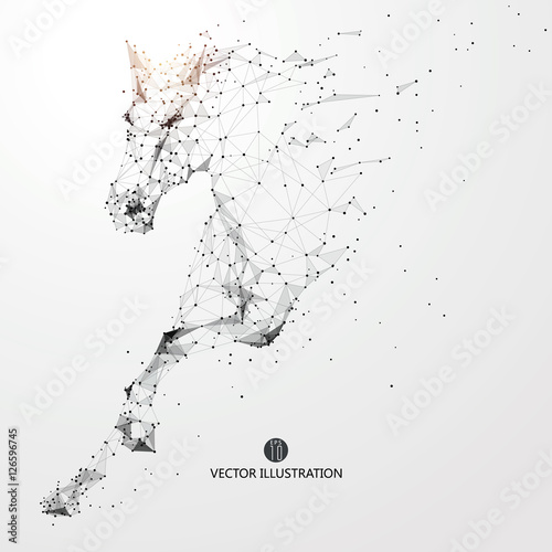 Galloping horse,lines and connected to form,vector illustration,The moral development and progress.