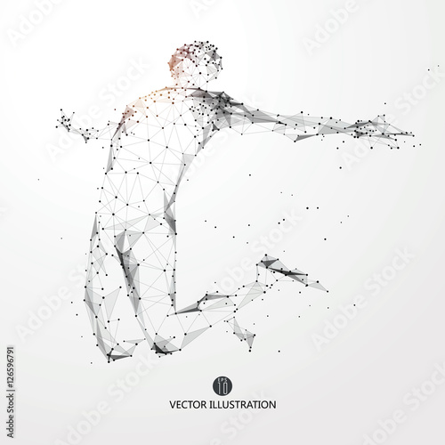 Jump man, points, lines and connected to form, vector illustration.