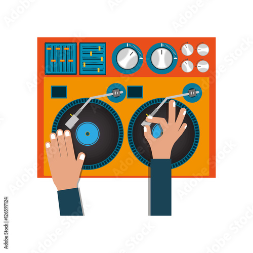 mixer turntable music device icon over white background. disc jockey design. vector illustration