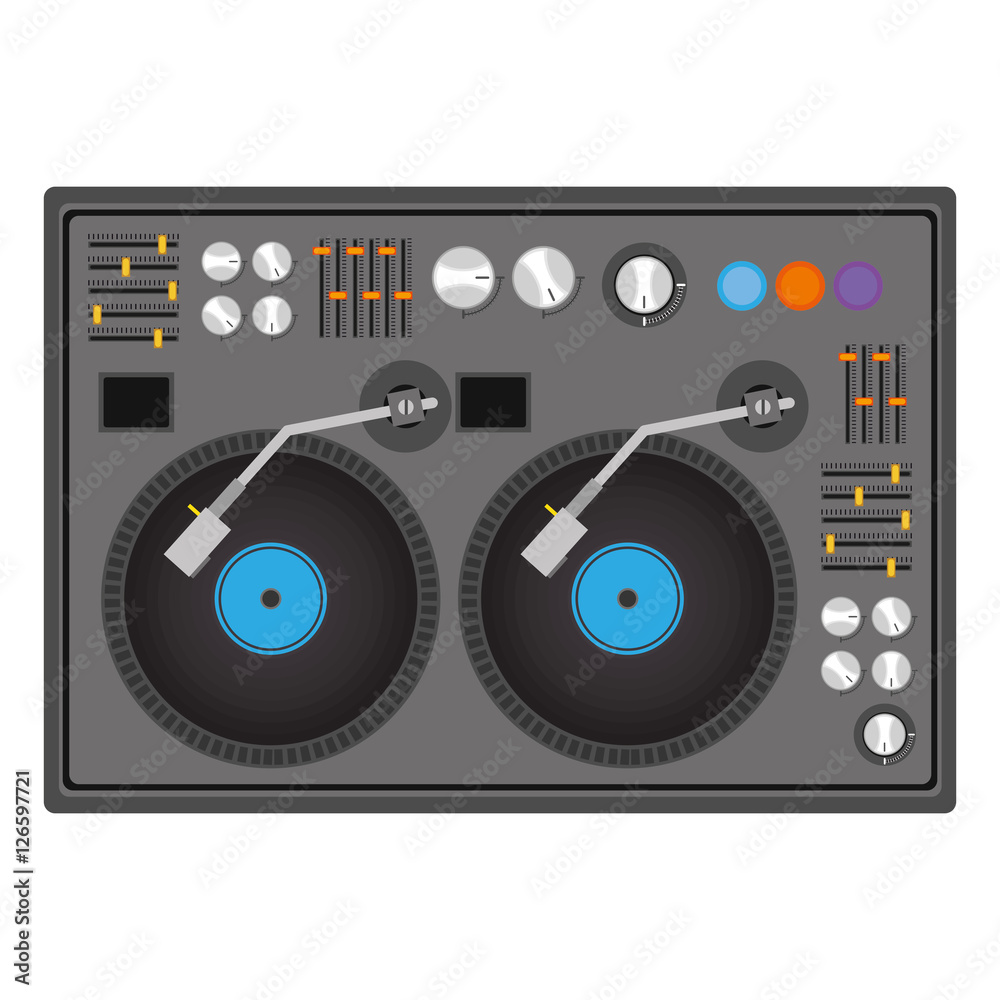 Fototapeta premium mixer turntable music device icon over white background. disc jockey design. vector illustration