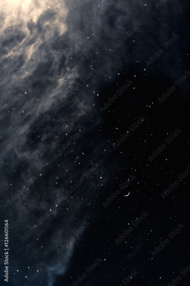 Melancholy night sky with stars and moon