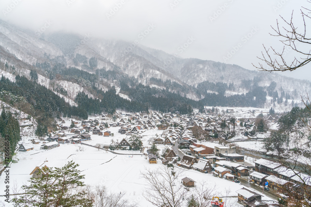 Winter Of Shirakawago with snow falling , Japan
