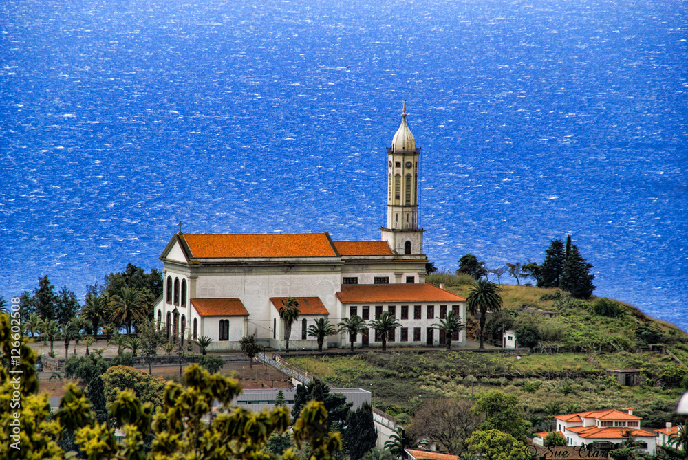 Church high on a point above the sea near Funchal , Madeira, Por