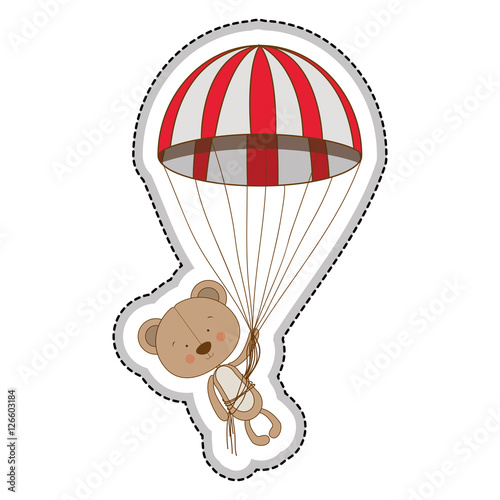 teddy bear character and parachute icon image vector illustration design 