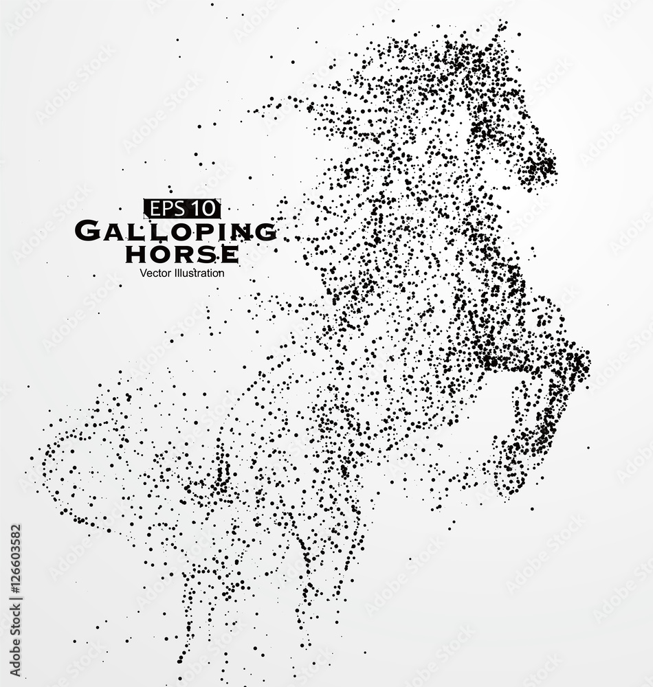Galloping horse,Many particles,sketch,vector illustration, Stock Vector