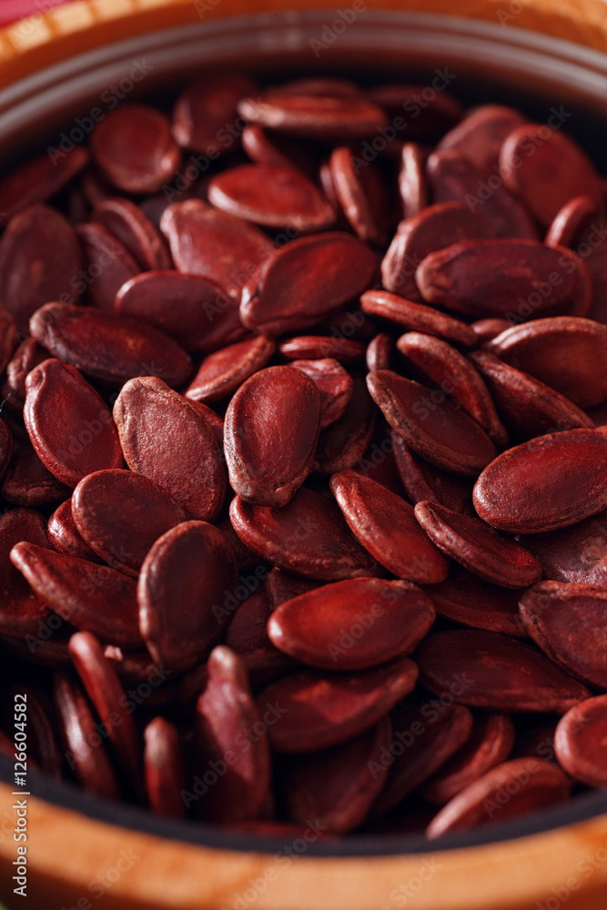Still life of red melon seeds