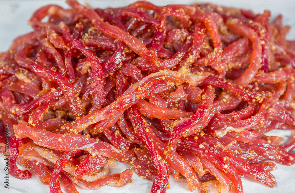 Pork mixed with spices under sunlight to make food tasty Pork mixed with spices under sunlight to make food tasty