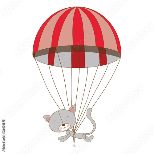 Fototapeta Naklejka Na Ścianę i Meble -  cat cartoon character with parachute  icon image vector illustration design 