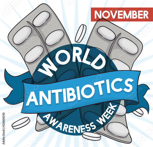 Blister Packs and Pills with Ribbon for Antibiotic Awareness Week, Vector Illustration