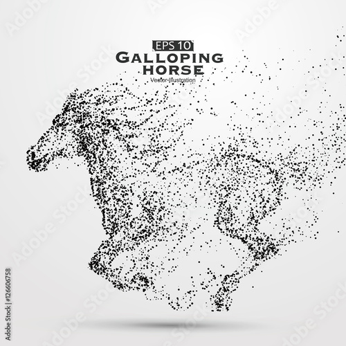 Galloping horse,Many particles,sketch,vector illustration,The moral development and progress.
