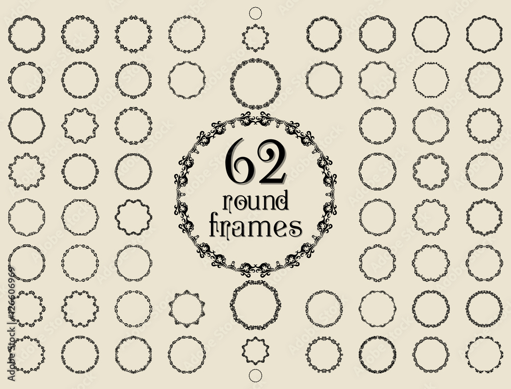 Set of black round vintage frames Stock Vector Adobe Stock
