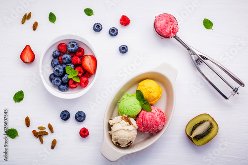 Colorful ice cream with mixed berry raspberry ,blueberry ,strawb