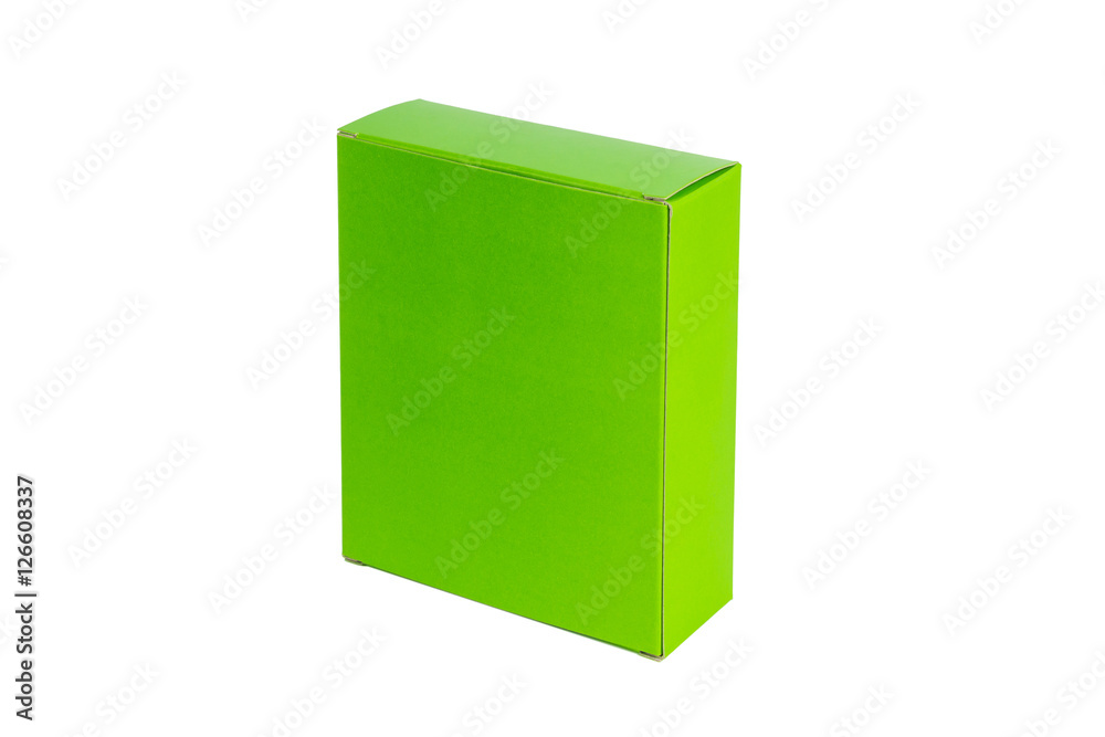 Fototapeta premium Green Box or green paper package box isolated on White