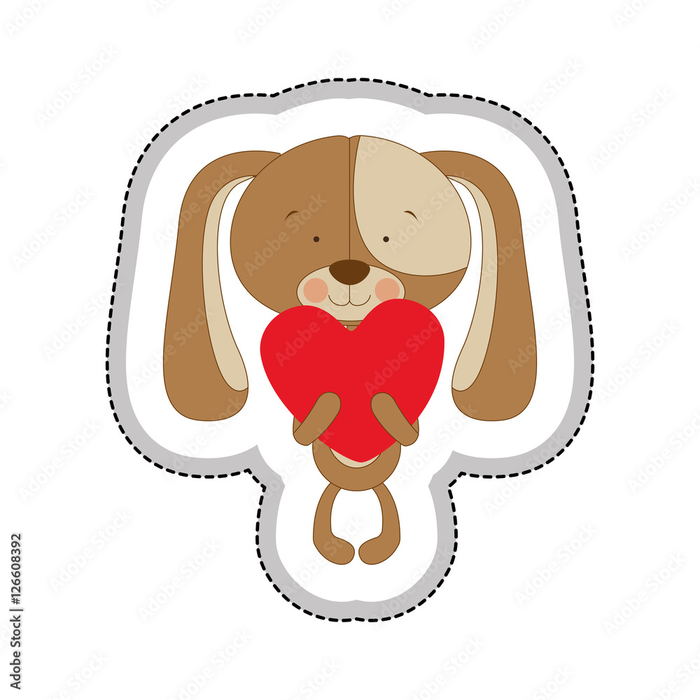 dog cartoon character holding heart icon image vector illustration ...