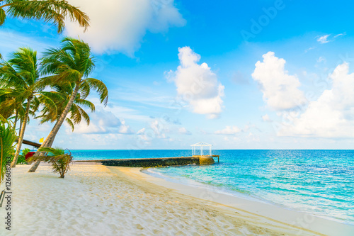 Fototapeta Naklejka Na Ścianę i Meble -  Beautiful tropical Maldives island with white sandy beach and se