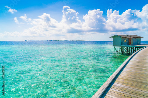 Fototapeta Naklejka Na Ścianę i Meble -  Beautiful water villas in tropical Maldives island  .