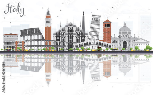 Italy Skyline with Landmarks and Reflections.