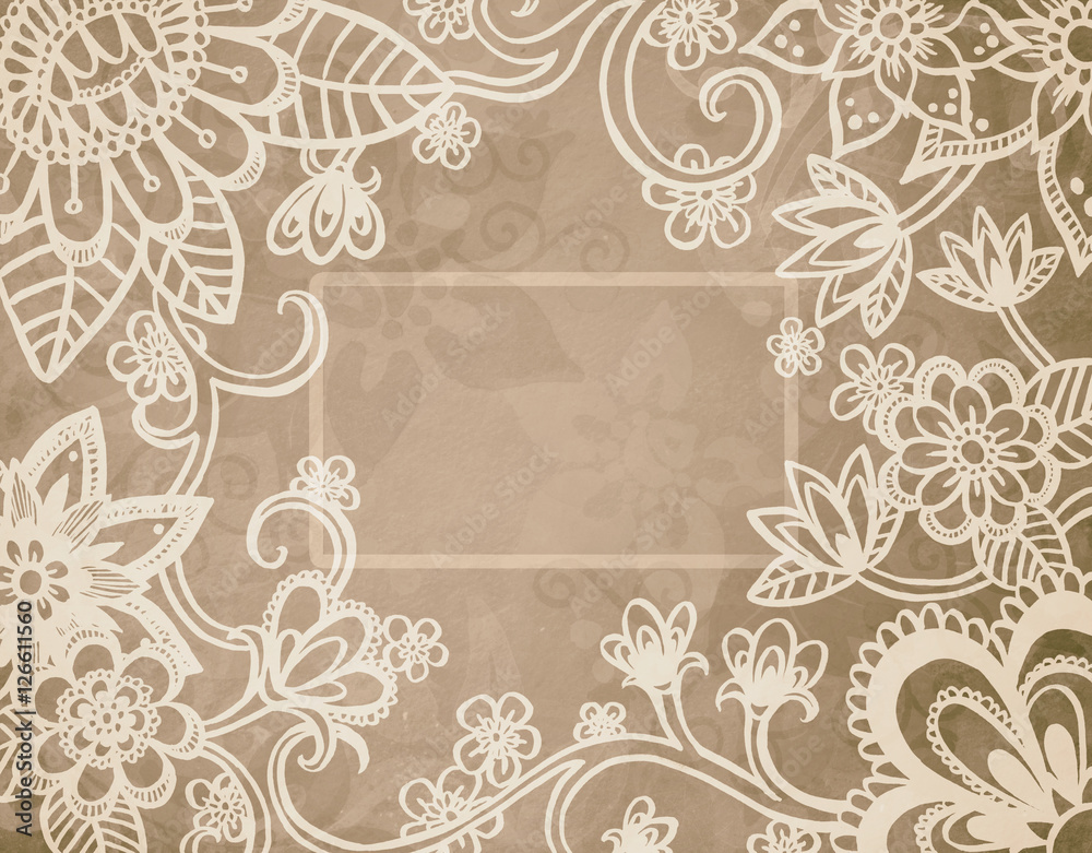brown sepia flower background, beige vintage style abstract floral lace  border with center text box and faint double exposure flower background  layer, elegant old paper Stock Illustration | Adobe Stock