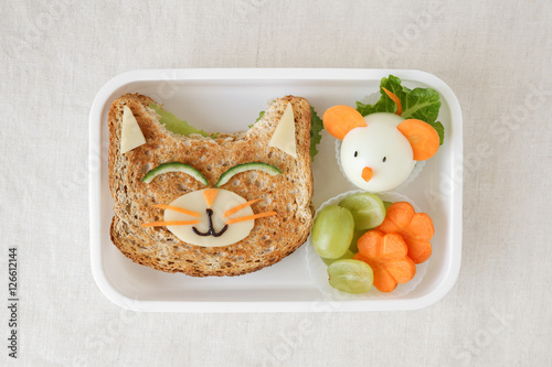 Cat and mouse healthy lunch box, fun food art for kids