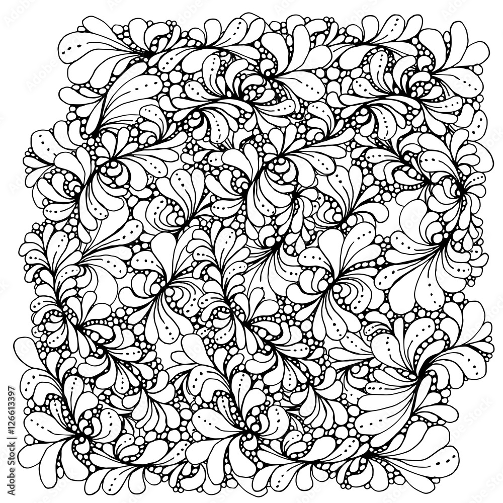 Pattern with black and white stylized curls, waves