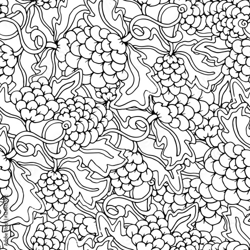 Doodle style floral garden seamless pattern. Vector illustration, coloring book