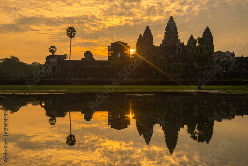 The silhouette of Angkor Wat before sunrise in Siem Reap province of Cambodia.