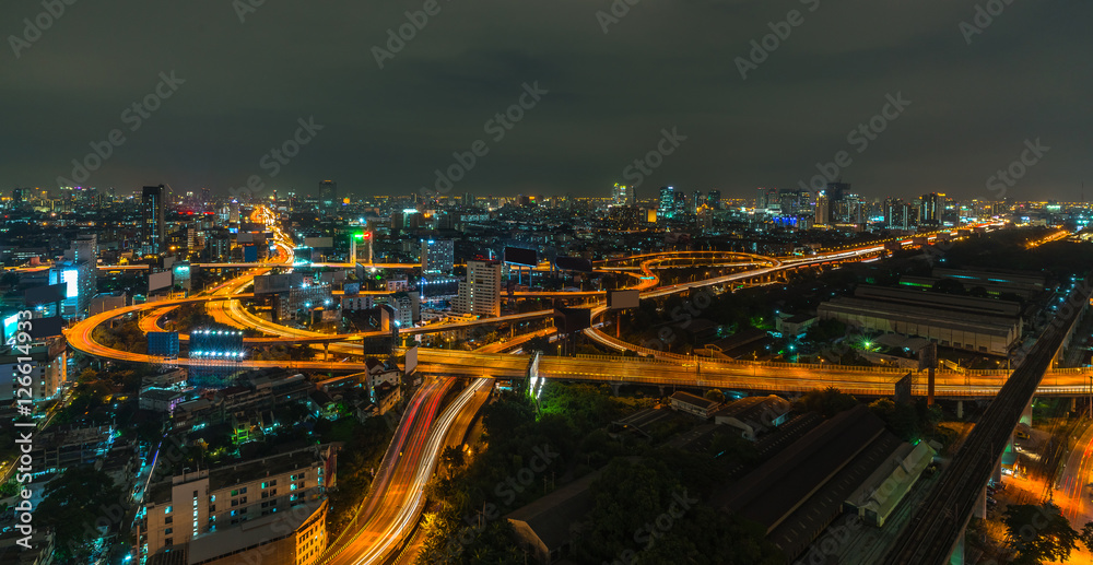 Multi level stack interchange in bangkok. Aerial view
