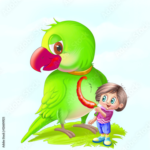 Boy near parrot
