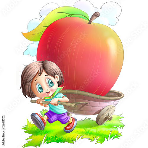 Boy with big apple