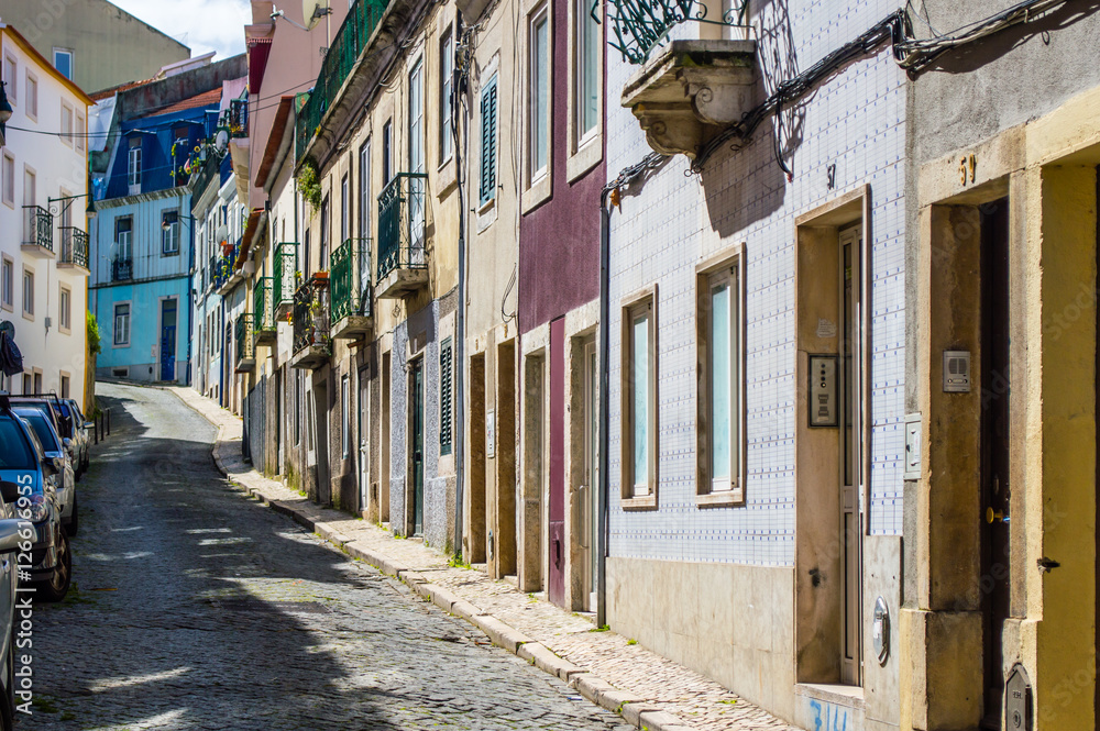 Typical traditional portuguese street in Lisbon, Portugal