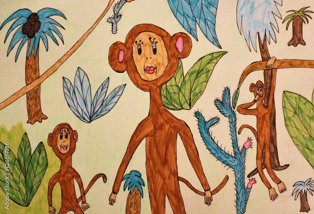 детский рисунок - обезьянки